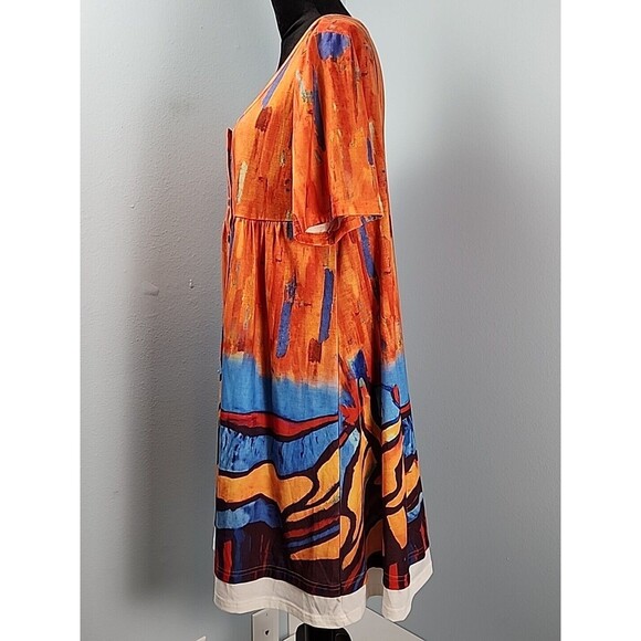 A-Line Round Neck Hekka Dress Large Short Sleeve Abstract Art Print Colorful - Picture 7 of 8